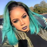 Blue Ombre Bob Lace Front Wig 1b Blue Colored Short Human Hair Wigs -SULMY | SULMY.